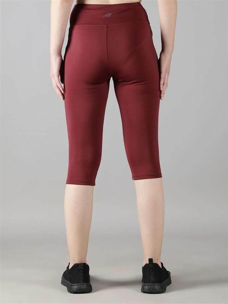 Waylene Wine Capri Tights, back view highlighting fit