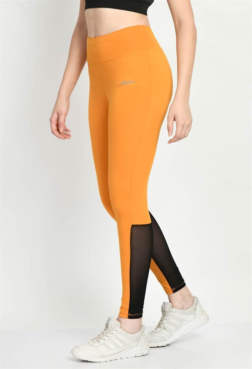 Waylene Mustard High-Waist Tights with Mesh Detail and Logo