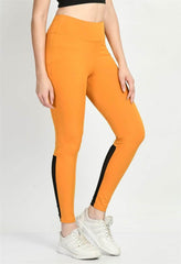 Waylene Mustard Color Block Tights with Black Mesh Insets