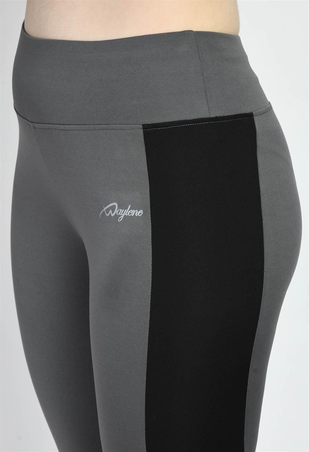 Close-up of Waylene Grey Color Block Tights, High Waist and Logo Detail