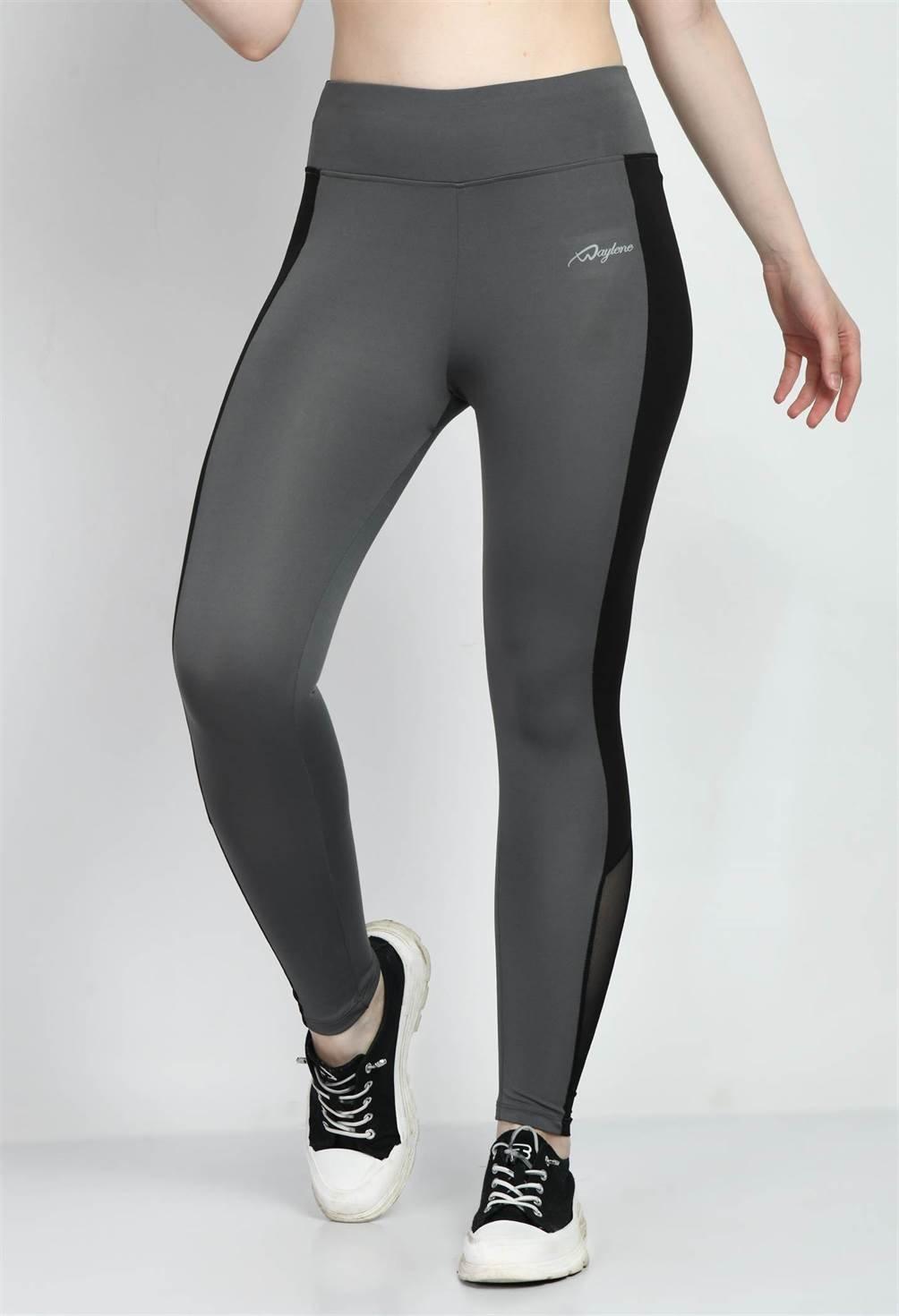 Waylene Grey Color Block Tights, Front View Highlighting Mesh Inserts