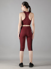 Women Track Suit With Stylish capri Tights (Wine) - Waylene