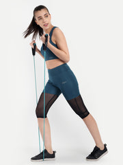 Women Track Suit Set Of Capri Tights and Sports Bra (Teal Blue) - Waylene