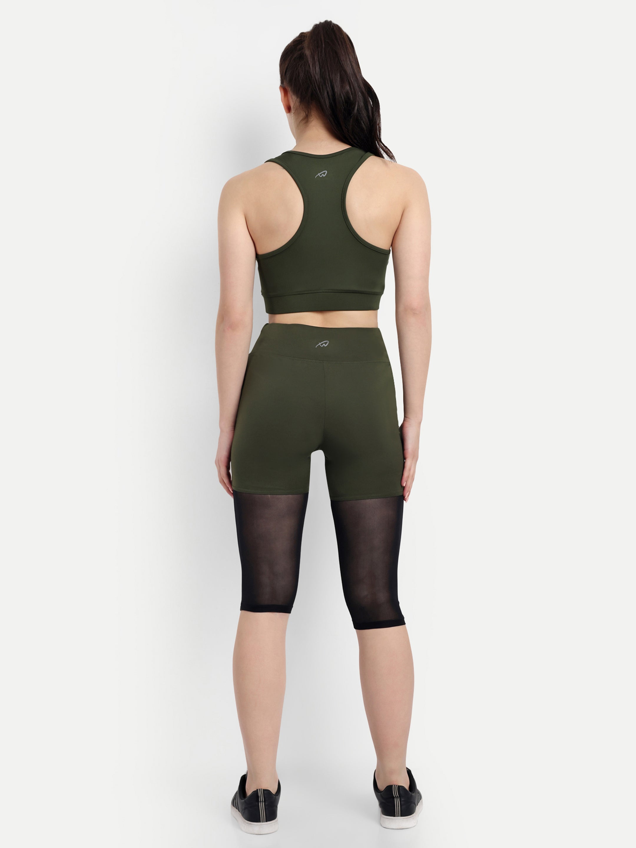 Women Track Suit Set Of Capri Tights and Sports Bra (Olive Green) - Waylene