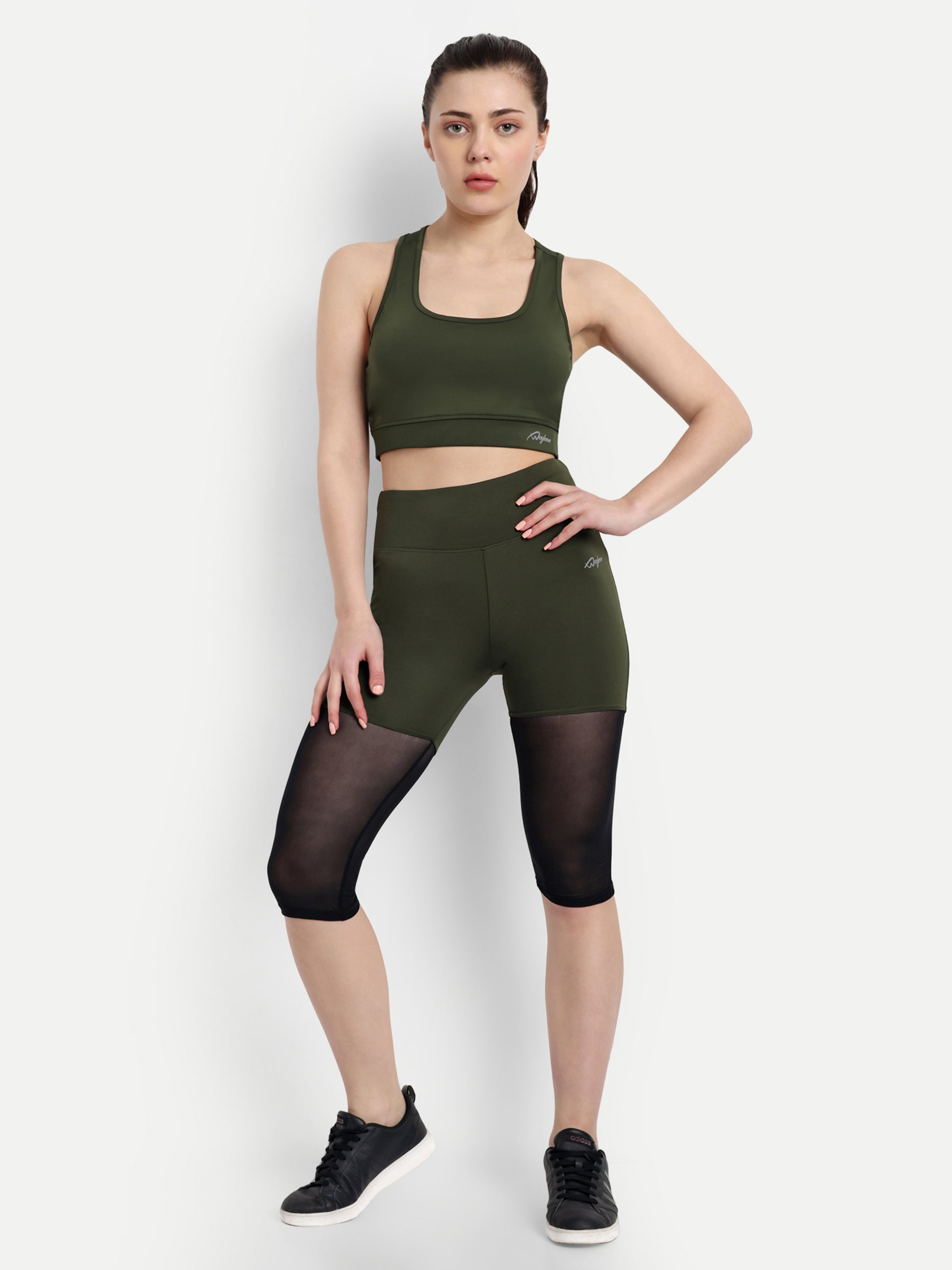 Women Track Suit Set Of Capri Tights and Sports Bra (Olive Green) - Waylene