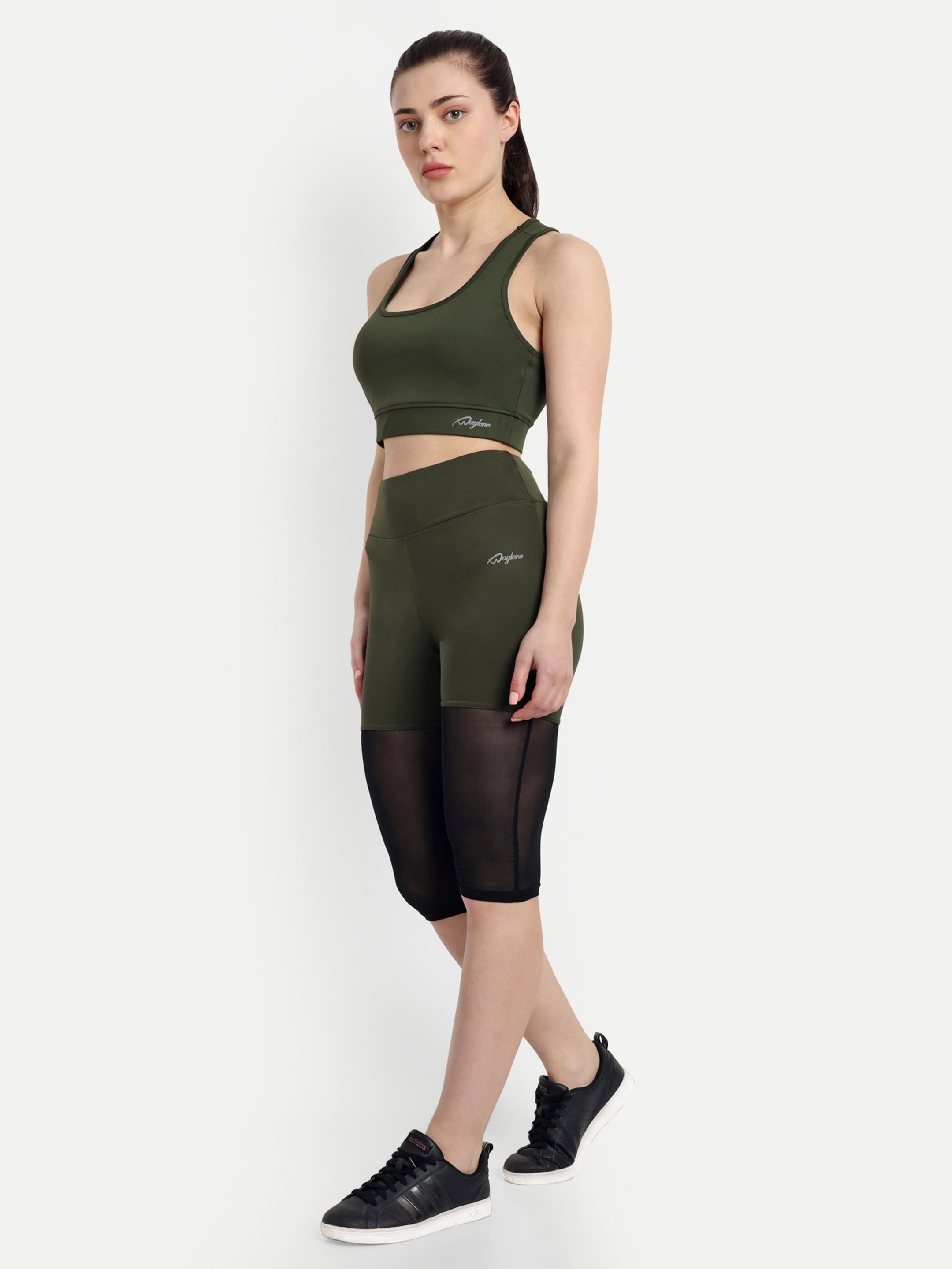 Women Track Suit Set Of Capri Tights and Sports Bra (Olive Green) - Waylene