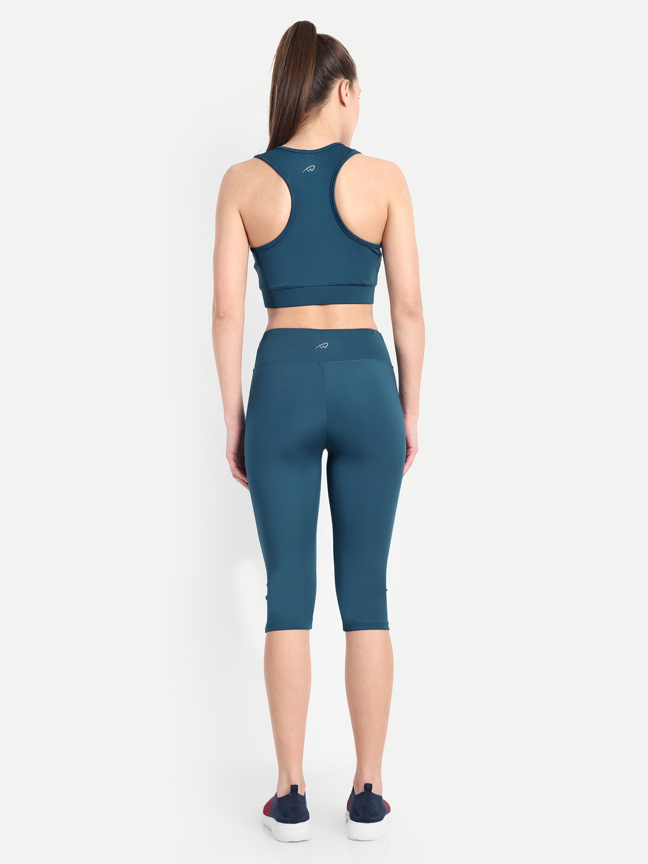 Women Track Suit Set of Capri Tights and Sports Bra(Teal Blue) - Waylene