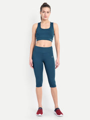 Women Track Suit Set of Capri Tights and Sports Bra(Teal Blue) - Waylene