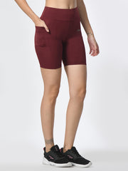 Convenient pocket on Waylene wine-colored shorts for women