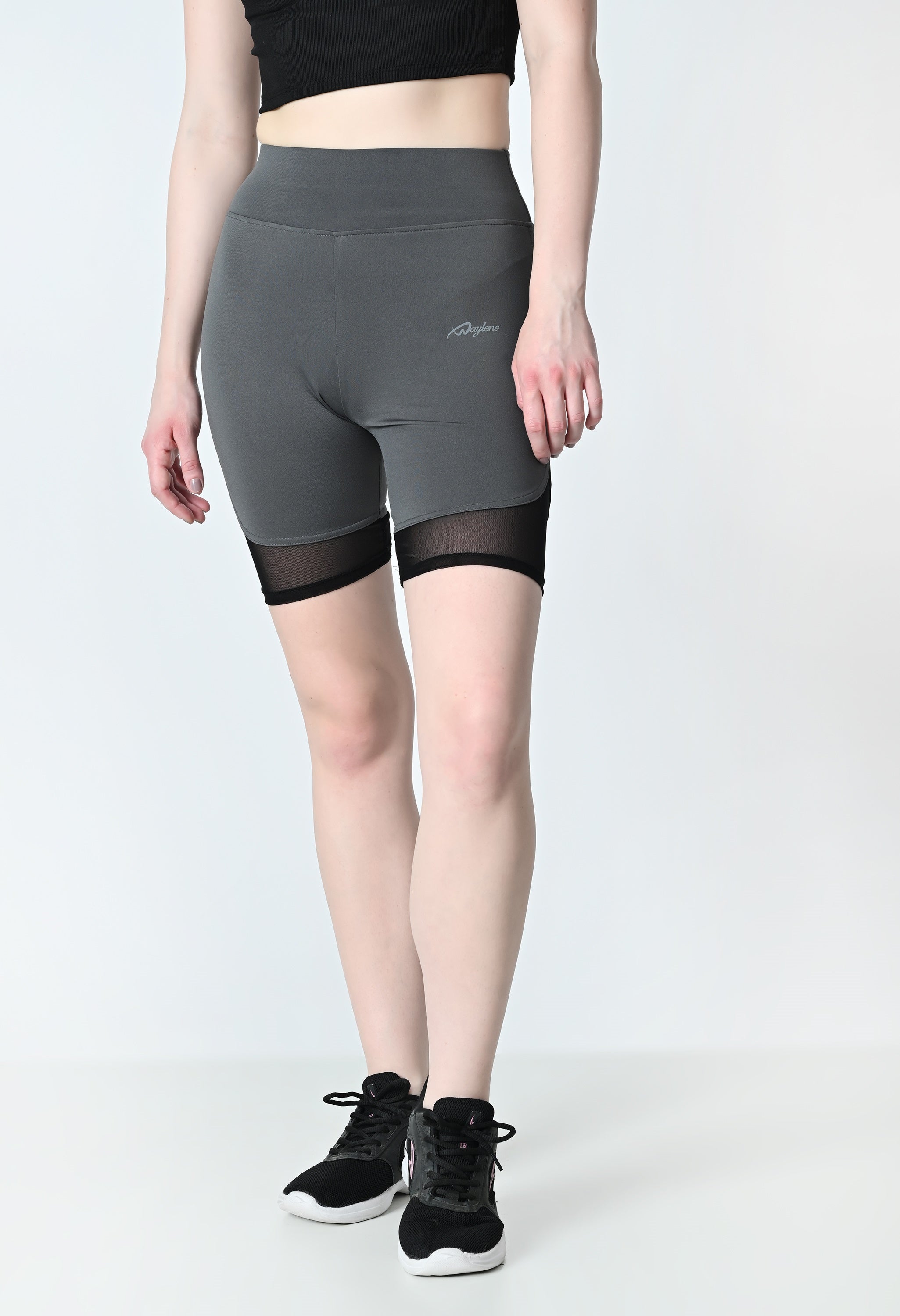 Waylene Grey High-Performance Shorts with Mesh Panels and Logo