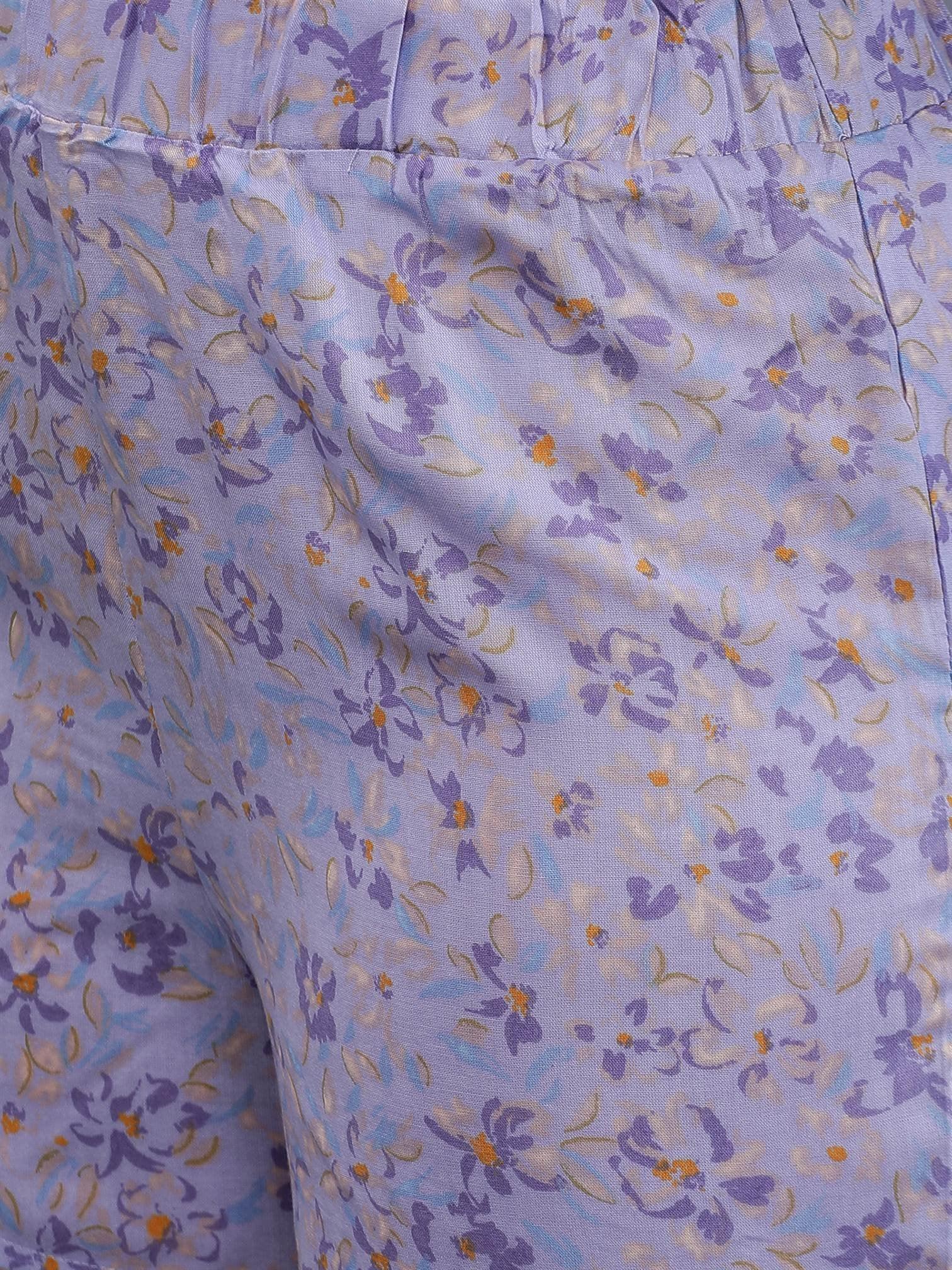 Waylene Light Purple Floral Print Shorts, close-up of fabric