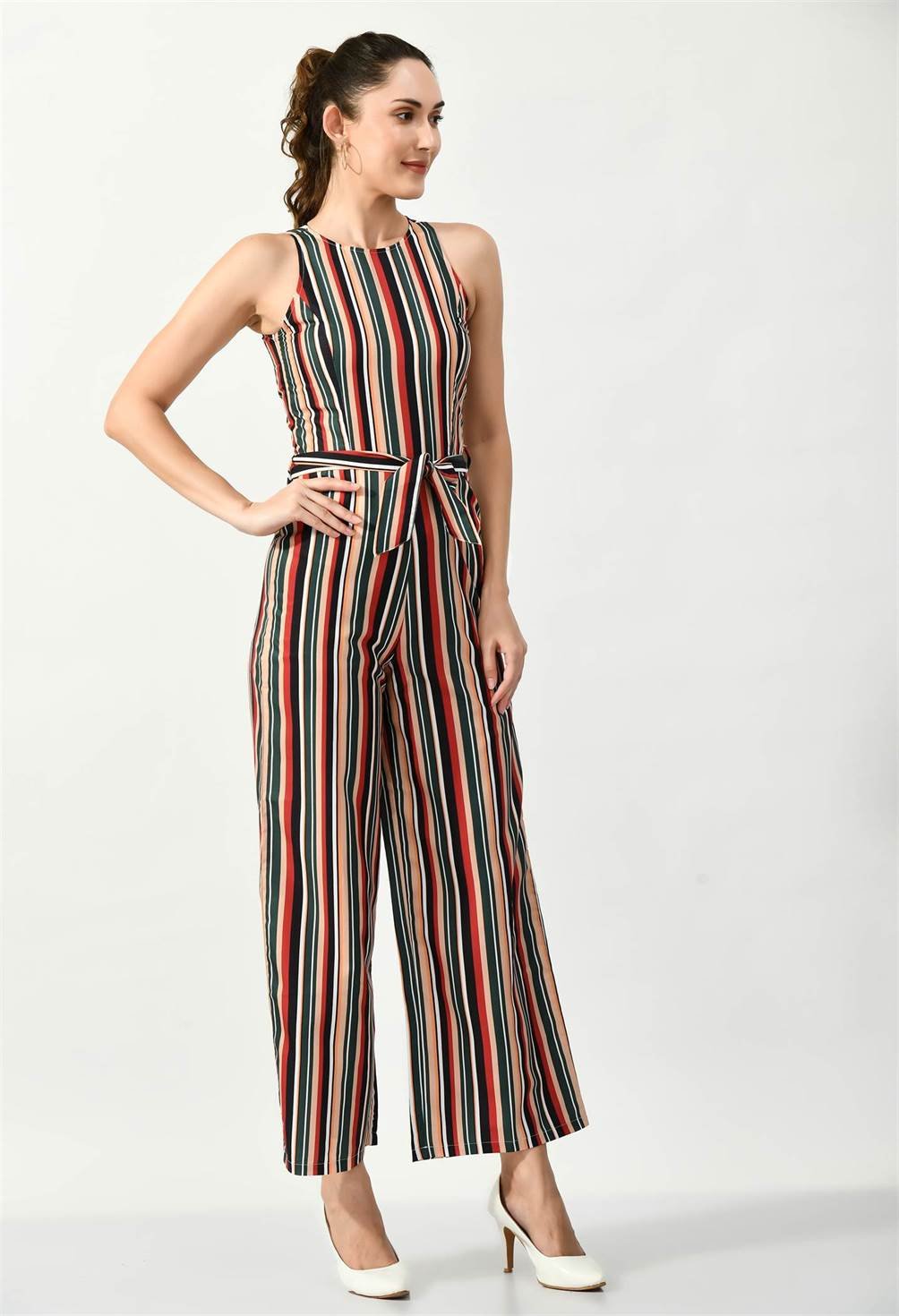 Waylene Striped Multi-Color Sleeveless Jumpsuit, Elegant Pose