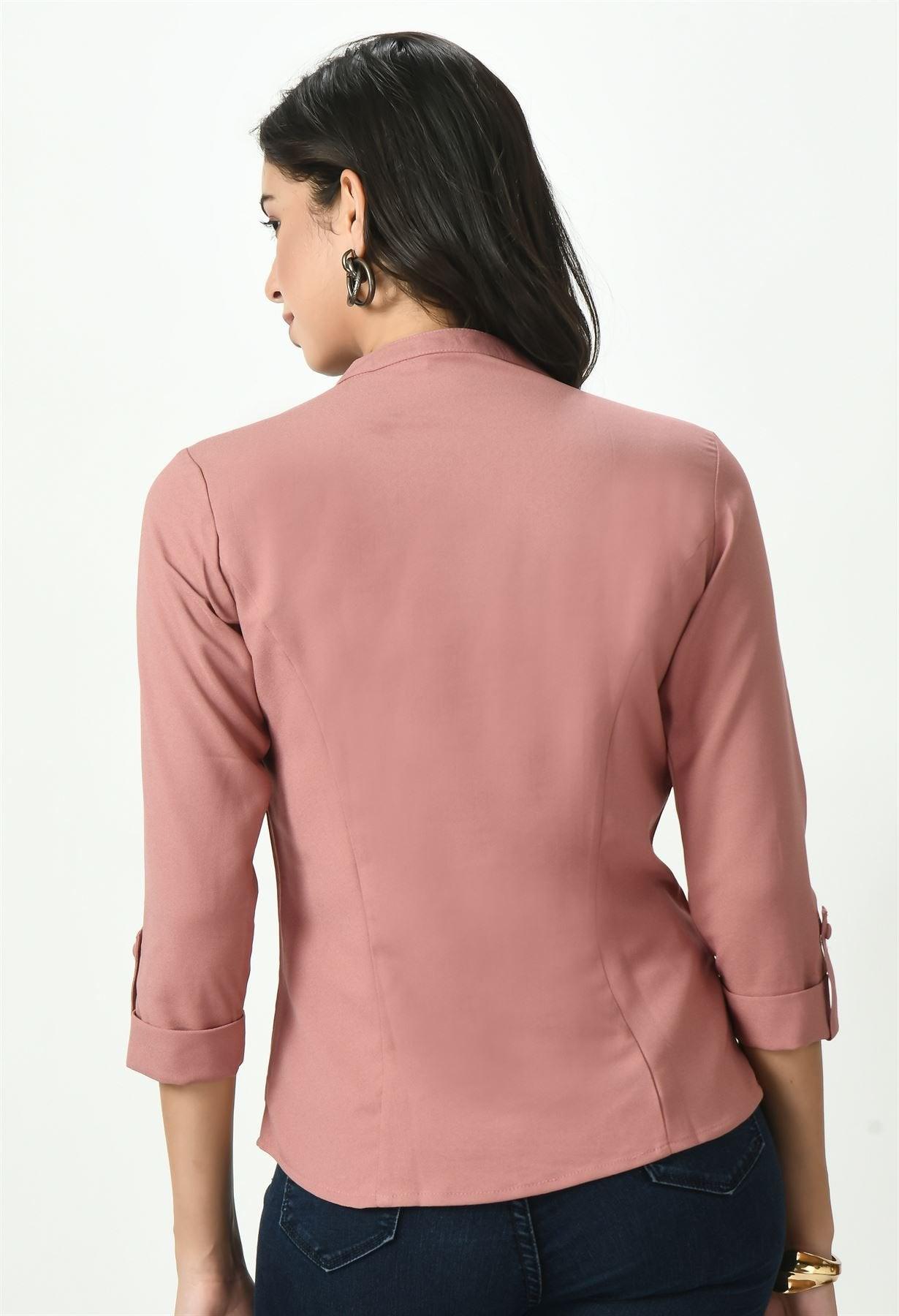 Back view of Waylene Soft Pink Tailored Shirt for Women, showing the smooth finish and tailored fit.