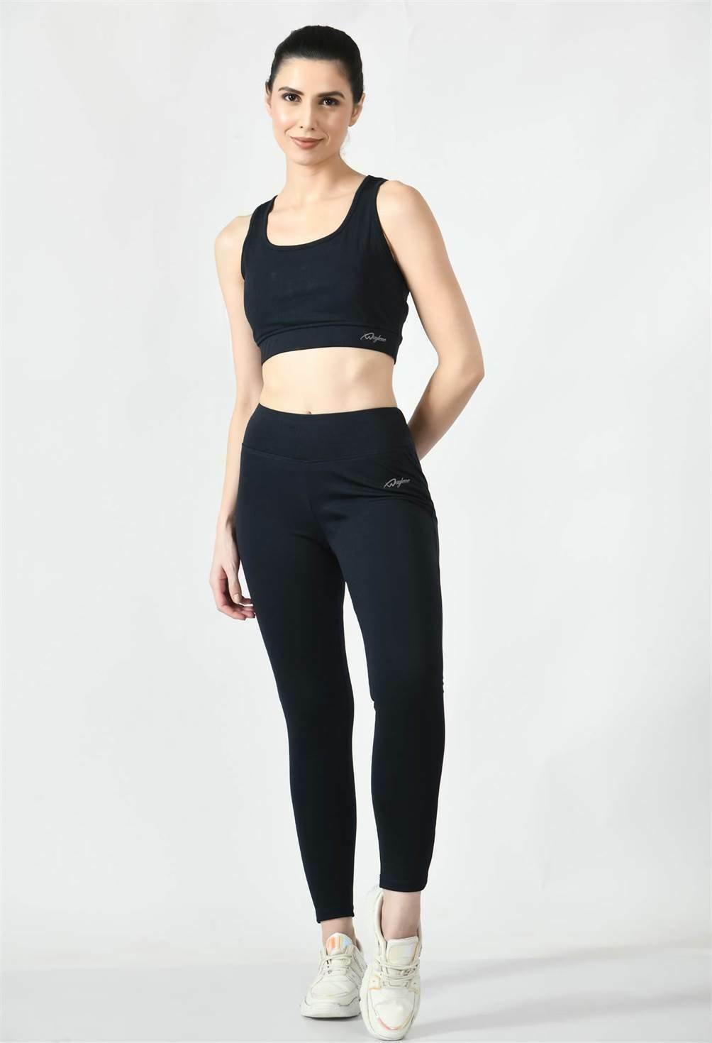 Waylene Navy Blue Sports Leggings Paired with White Sports Bra