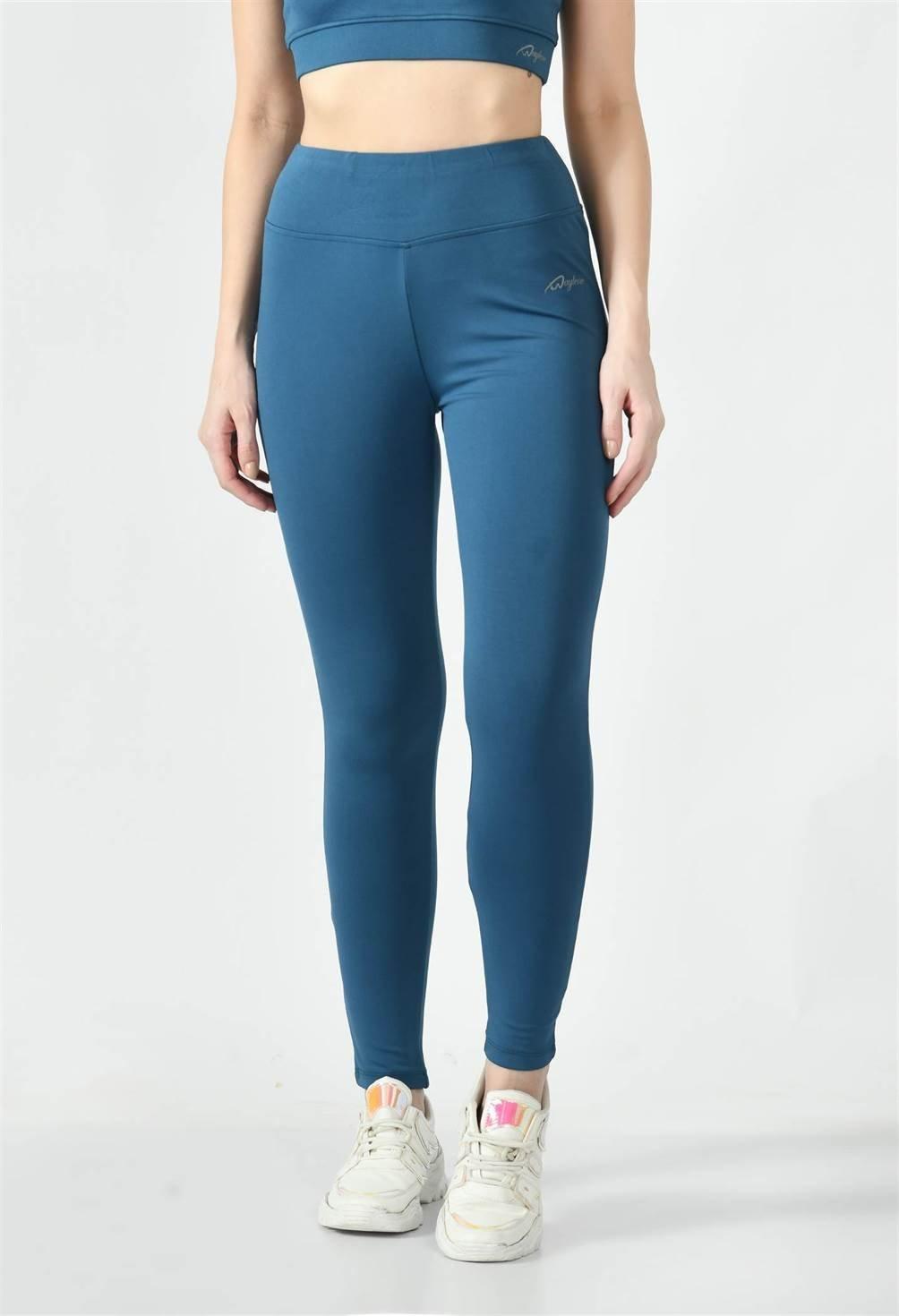 Waylene Teal Blue High-Waisted Activewear Tights for Women - Front View