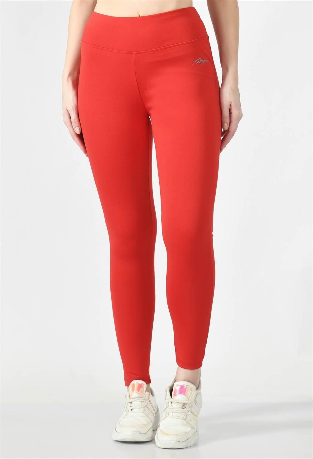 Waylene Red High-Rise Activewear Tights for Women - Front View