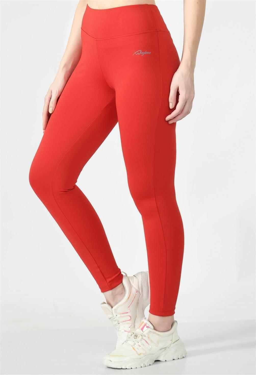 Waylene Red High-Rise Activewear Tights for Women - Side View 2