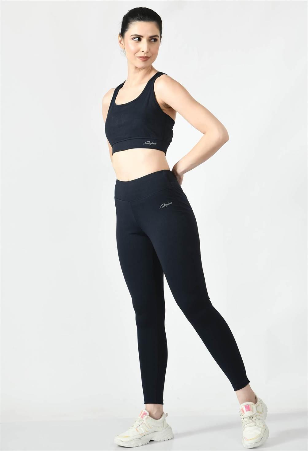 Woman Doing Yoga in Waylene Navy Blue Sports Leggings