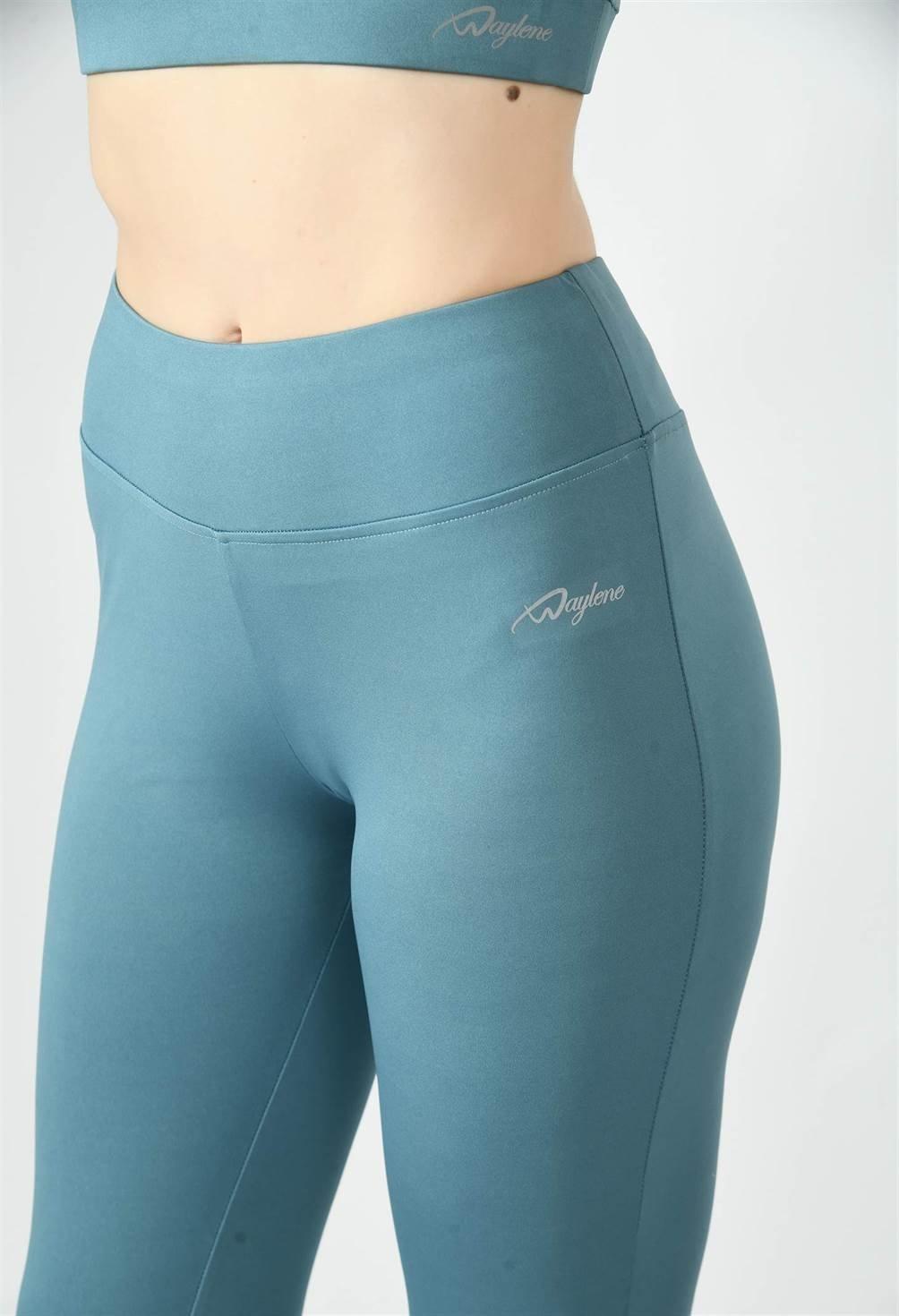 Waylene's light blue (Air Force Blue) high-waisted yoga leggings close view - fabric view