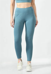 Waylene's light blue (Air Force Blue) high-waisted yoga leggings front view.