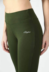 Waylene's olive green high-waisted yoga leggings close view - fabric view