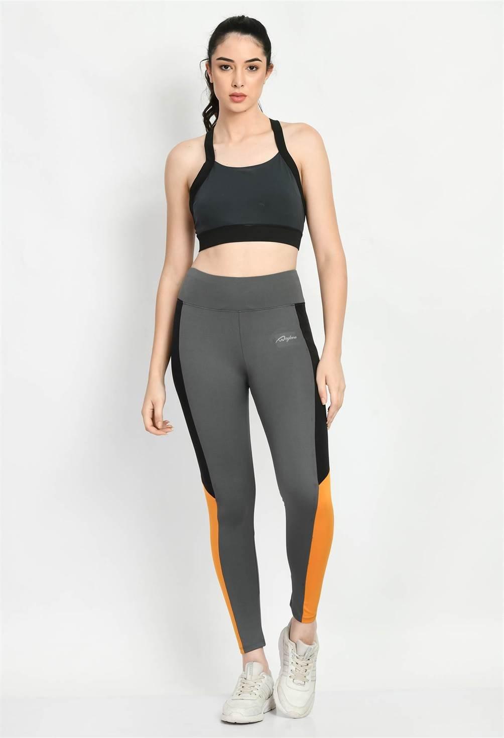 Sports Wear Color Block Grey Tights - Waylene