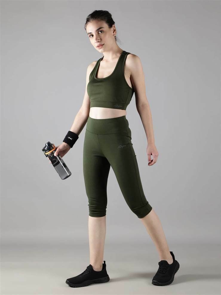 Women Track Suit With capri Tights (Olive Green) - Waylene