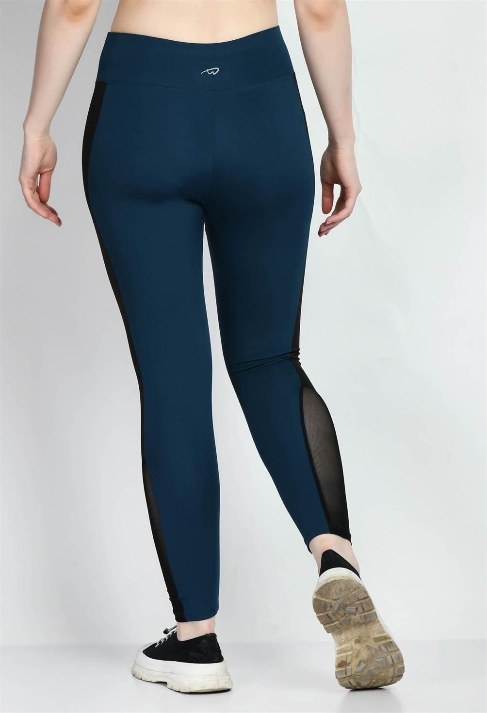 Sports Wear Color Block Teal Blue Tights - Waylene