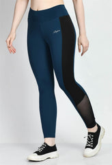 Sports Wear Color Block Teal Blue Tights - Waylene