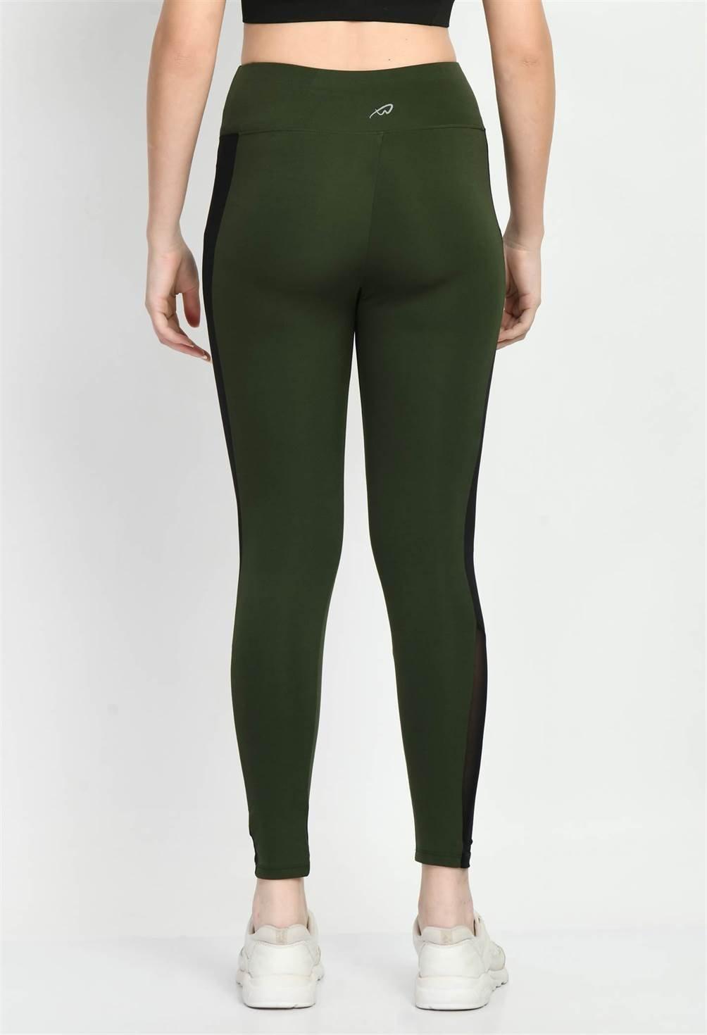 Sports Wear Color Block Olive Green Tights - Waylene