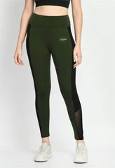 Sports Wear Color Block Olive Green Tights - Waylene