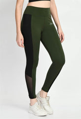 Sports Wear Color Block Olive Green Tights - Waylene