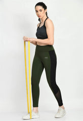 Sports Wear Color Block Olive Green Tights - Waylene