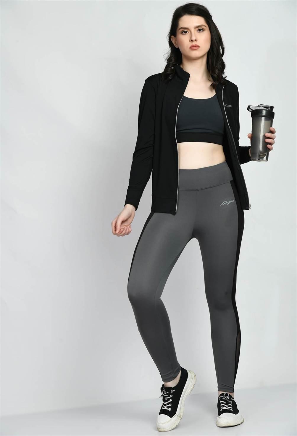 Sports Wear Color Block Grey Tights - Waylene