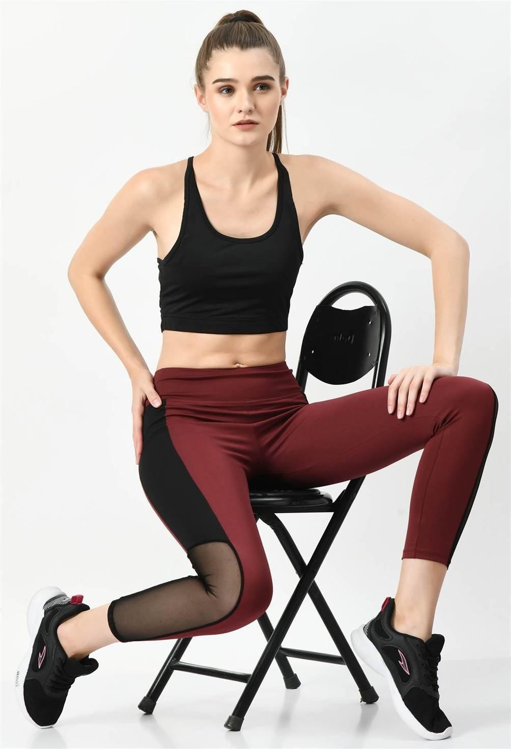 Sports Wear Color Block Wine Tights - Waylene