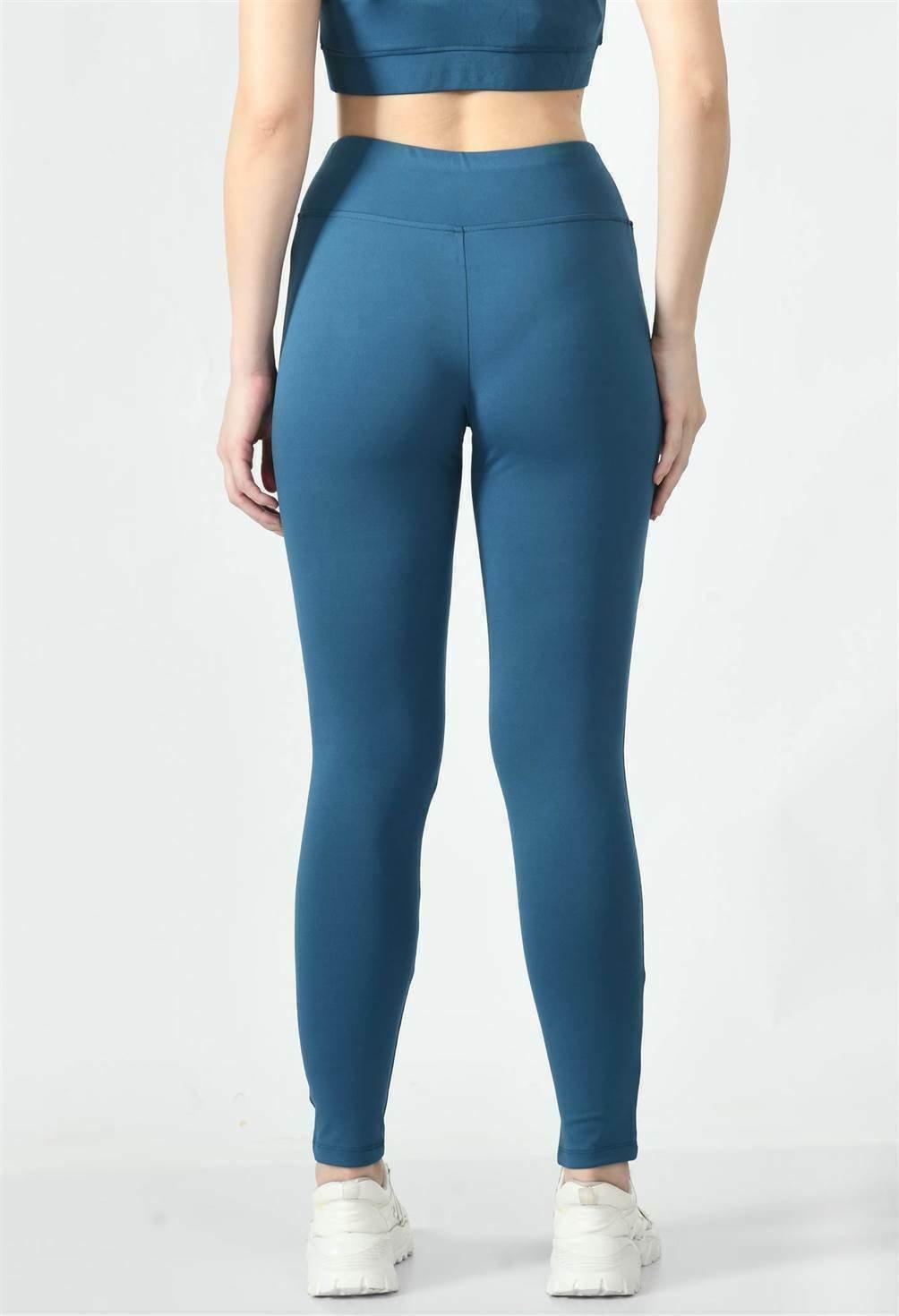 Waylene Teal Blue High-Waisted Activewear Tights for Women - Back View