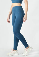 Waylene Teal Blue High-Waisted Activewear Tights for Women - Side View 2