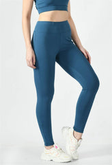 Waylene Teal Blue High-Waisted Activewear Tights for Women - Side View