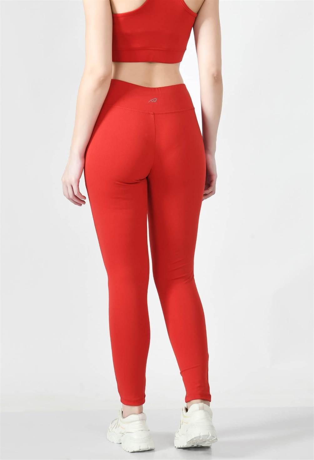 Waylene Red High-Rise Activewear Tights for Women - Back View