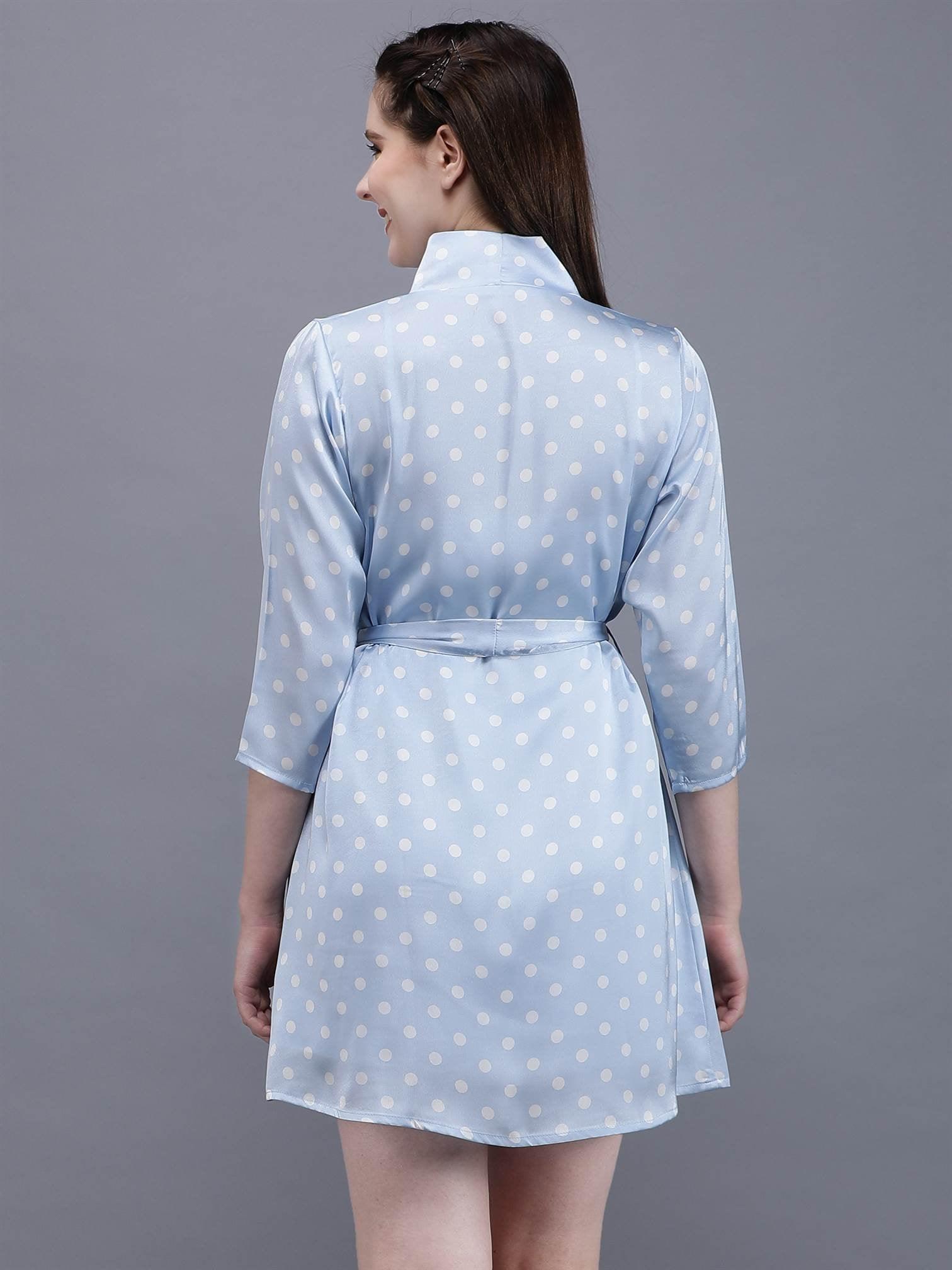 Light Blue Polka Dot Night Suit with Cami & Robe - Waylene