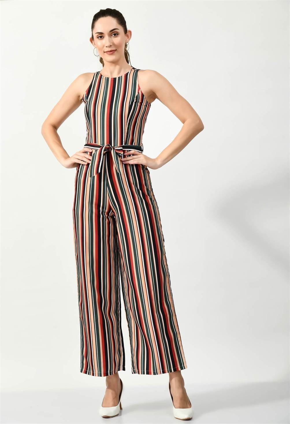 STRIPPED MULTI COLOR SLEEVLESS JUMPSUIT - Waylene