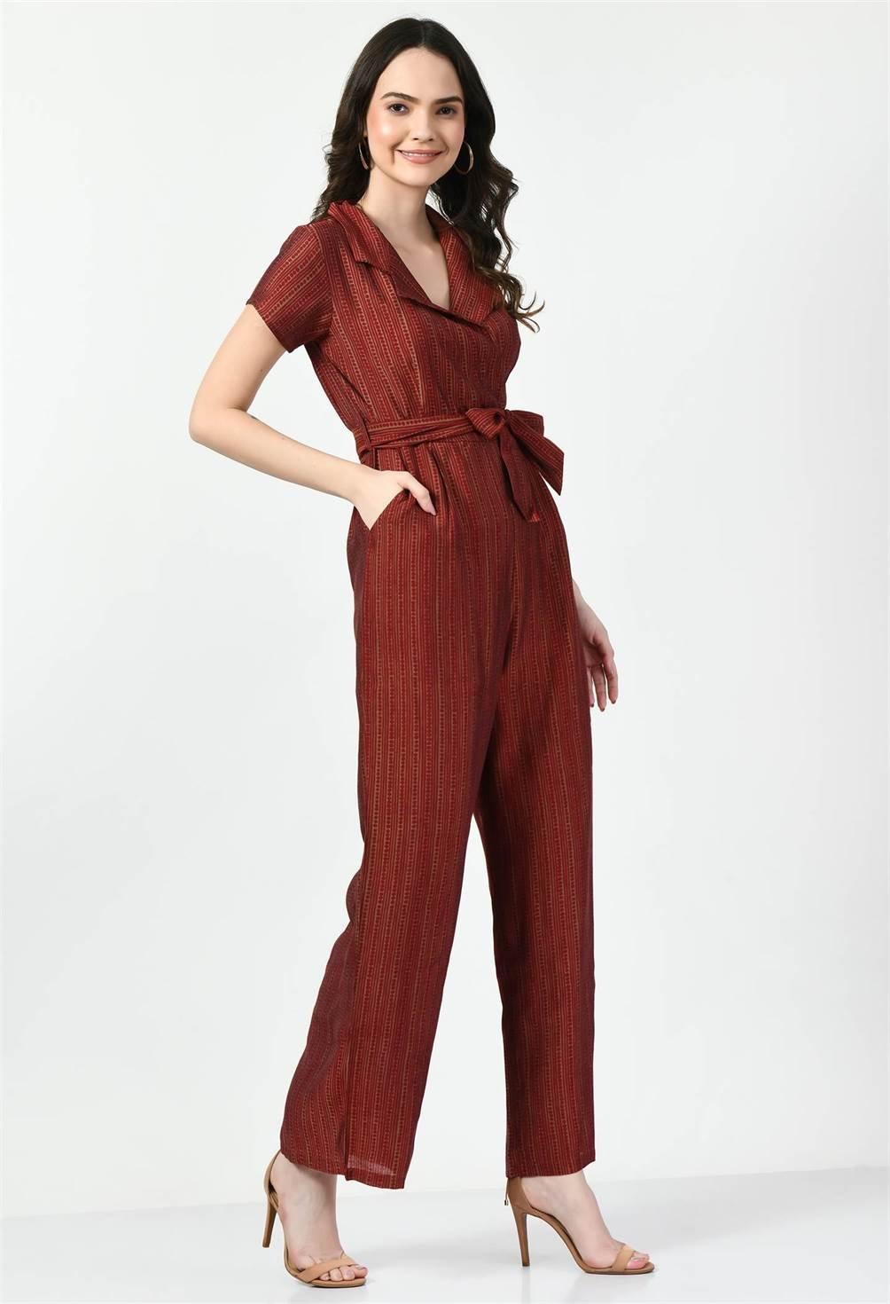 STRIPPED RED COLLARED JUMPSUIT - Waylene