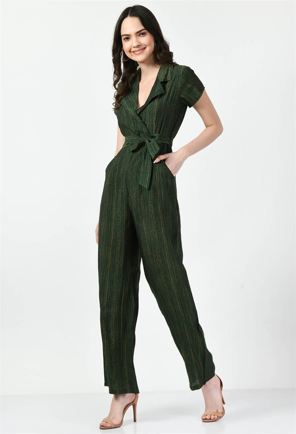 STRIPPED GREEN COLLARED JUMPSUIT - Waylene