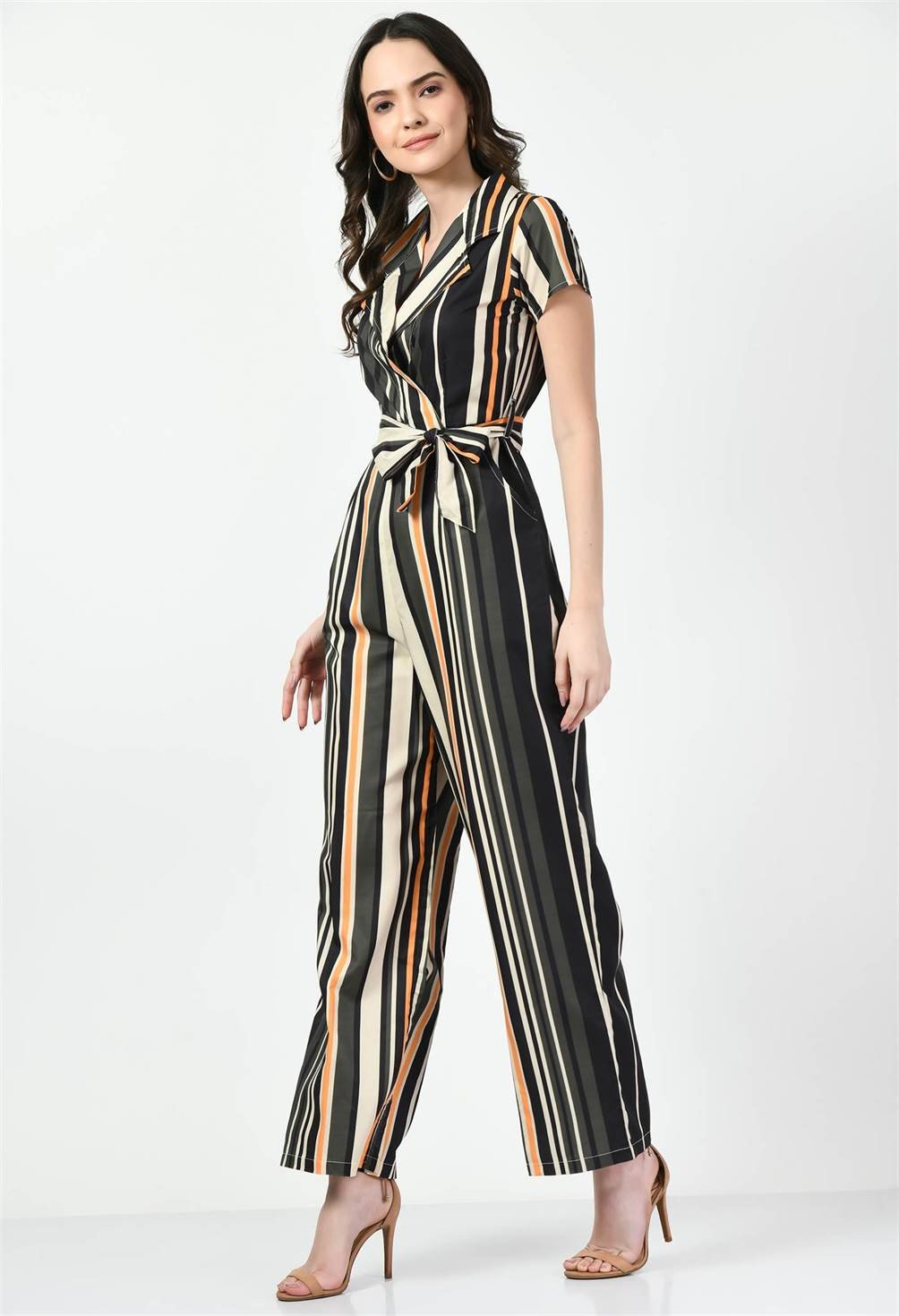 STRIPPED MULTI COLOR COLLARED JUMPSUIT - Waylene