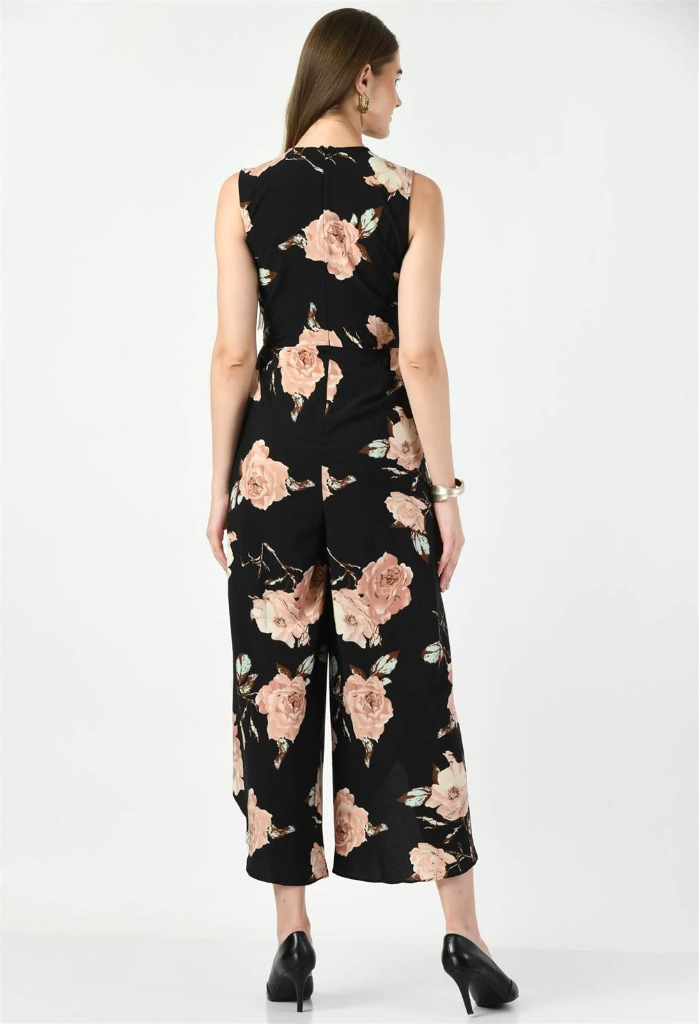 FLORAL PRINT BLACK JUMPSUIT - Waylene