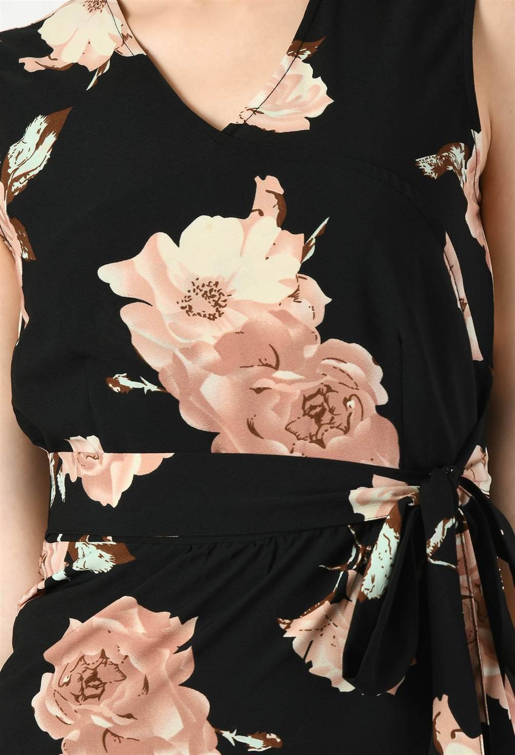 FLORAL PRINT BLACK JUMPSUIT - Waylene