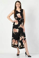 FLORAL PRINT BLACK JUMPSUIT - Waylene