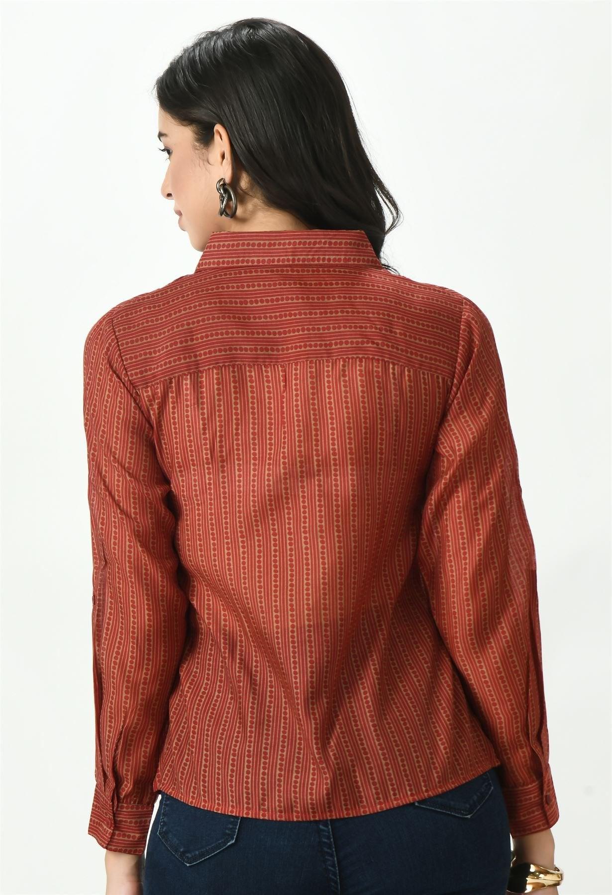 Waylene Women's Red Sheer Shirt with Striped Print - Waylene