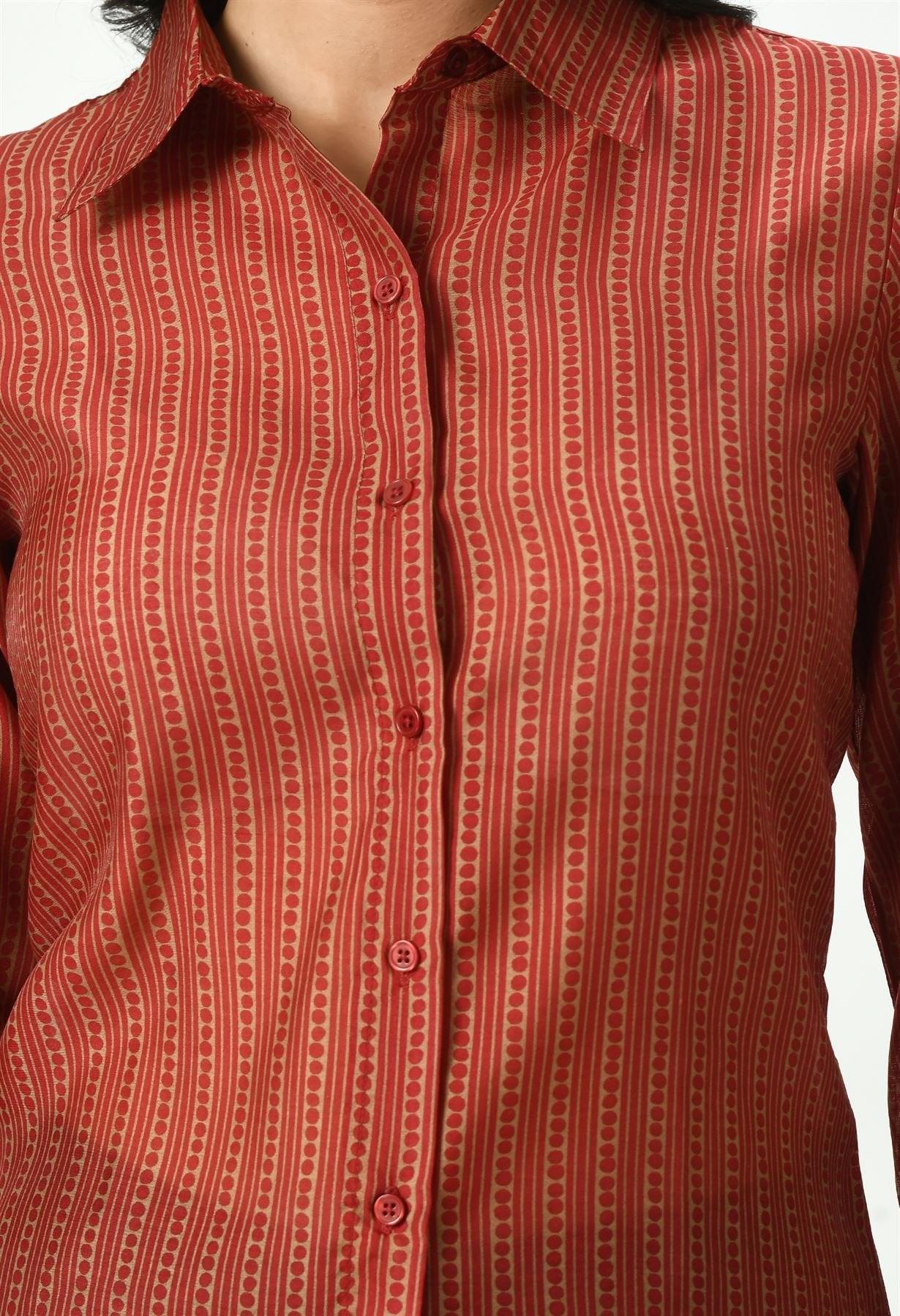 Waylene Women's Red Sheer Shirt with Striped Print - Waylene