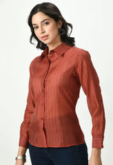 Waylene Women's Red Sheer Shirt with Striped Print - Waylene